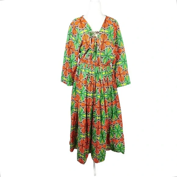 Vintage Dresses | Vintage 70s Orange and Greey Abstract Floral Midi Dress M | Color: Green/Orange | Size: M | Amandadaisies's Closet